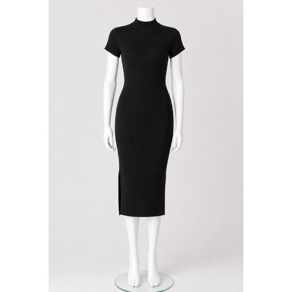 Topshop Black Ribbed Bodycon Midi Dress - Slim Fit - Size 4